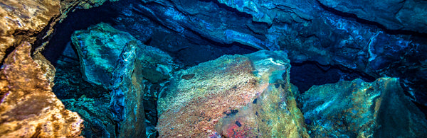 Light through ancient underwater lava formations in Hawaii