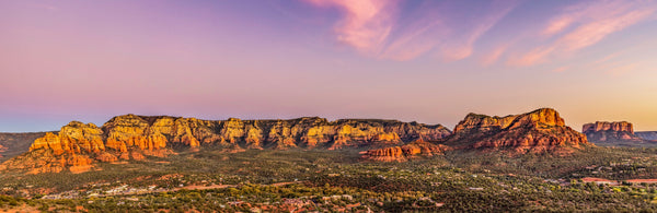 Sedona's red rock cliffs at last light